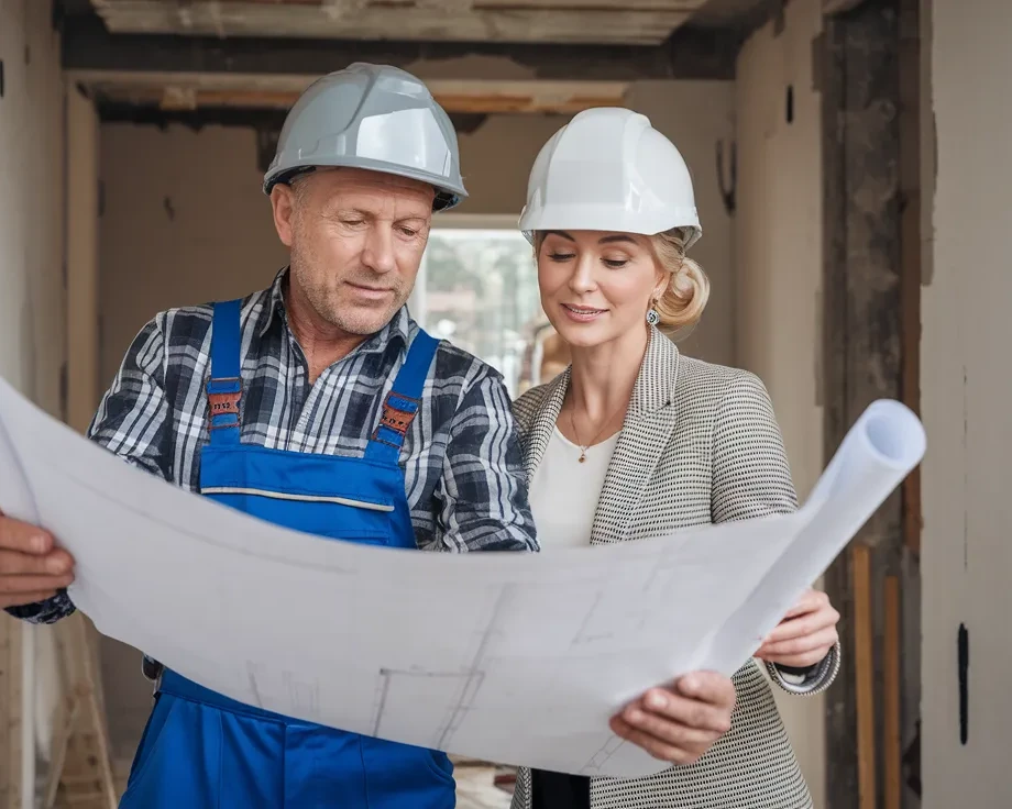 La foto di due collaboratori che lavorano insieme alla realizzazione di un immobile